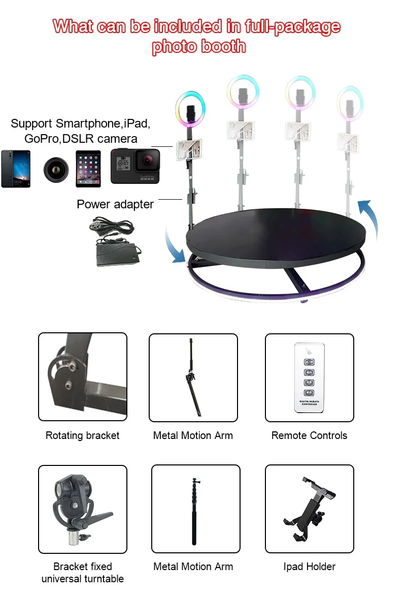 Best Seller Cheapest Photo 360 Photobooth 6 People Science Props Inflatable Mirror Booth Arm