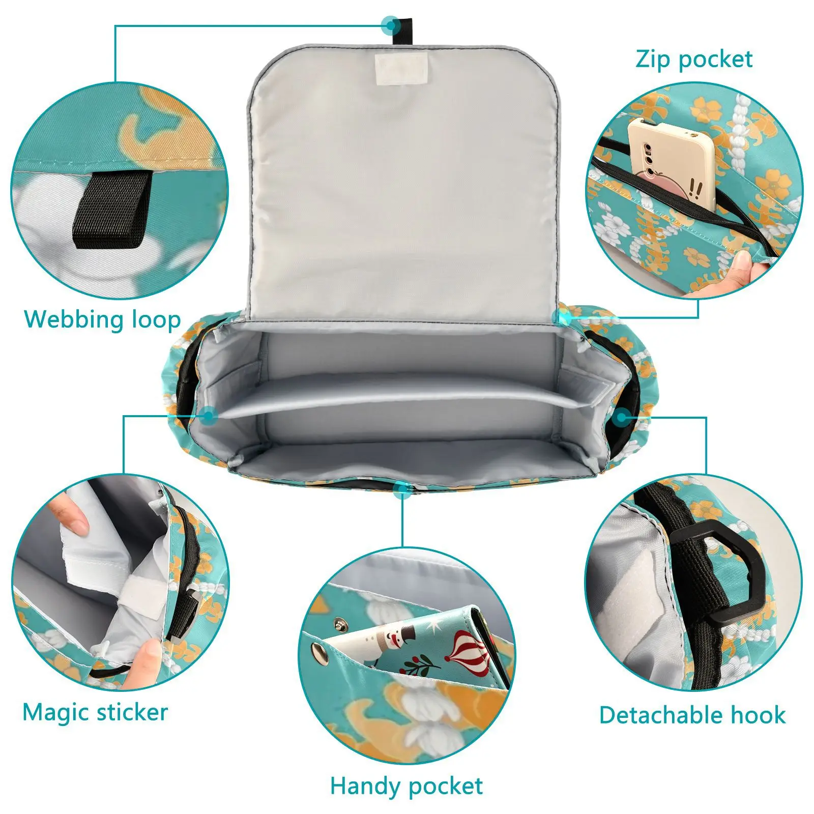 Portable Hawaiian Puakenikeni Custom Print Mommy Storage Bag Diaper Bag Baby Stroller Caddy Organizer