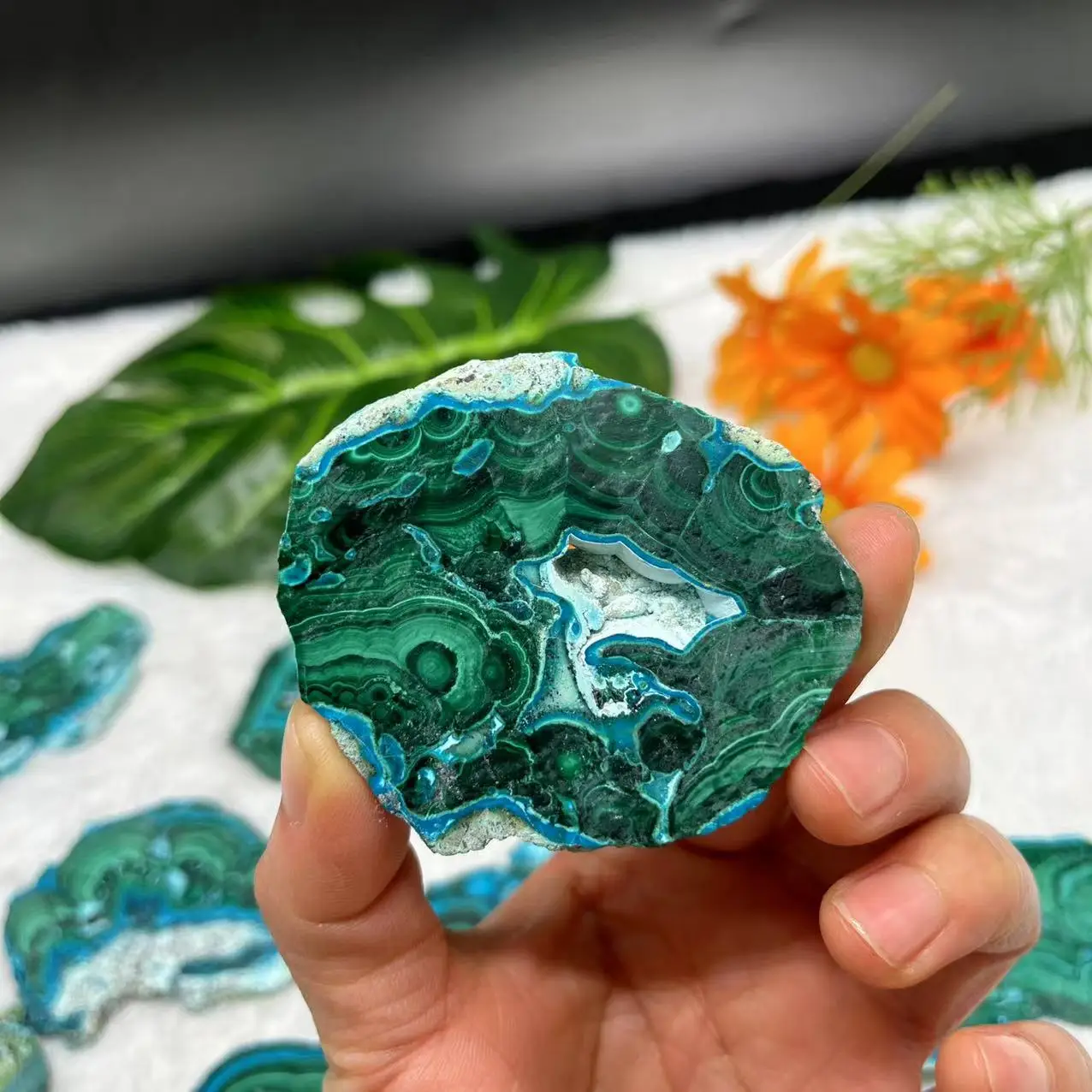Bulk Wholesale Natural Green Malachite Slab Malachite Rough Stone Freeform Crystals Quartz Slice
