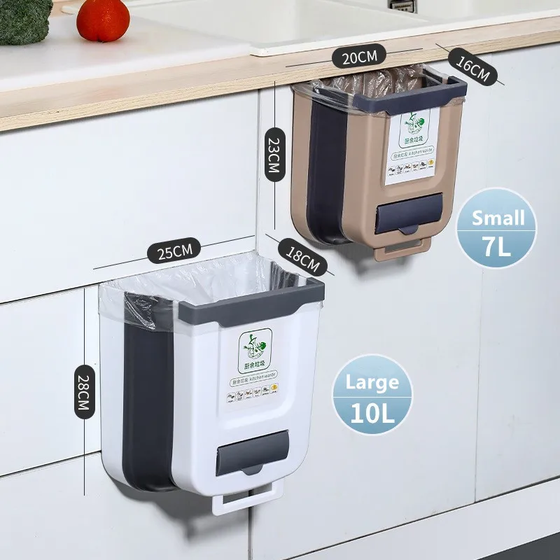 Folding wall-mounted trash can household kitchen cabinet door hanging large storage paper basket classification waste bins