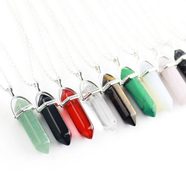 Natural Stone Necklace Hexagonal Column Pendant Natural Crystal Pendants Hexagonal Column Bullet Hexagonal Necklace Women