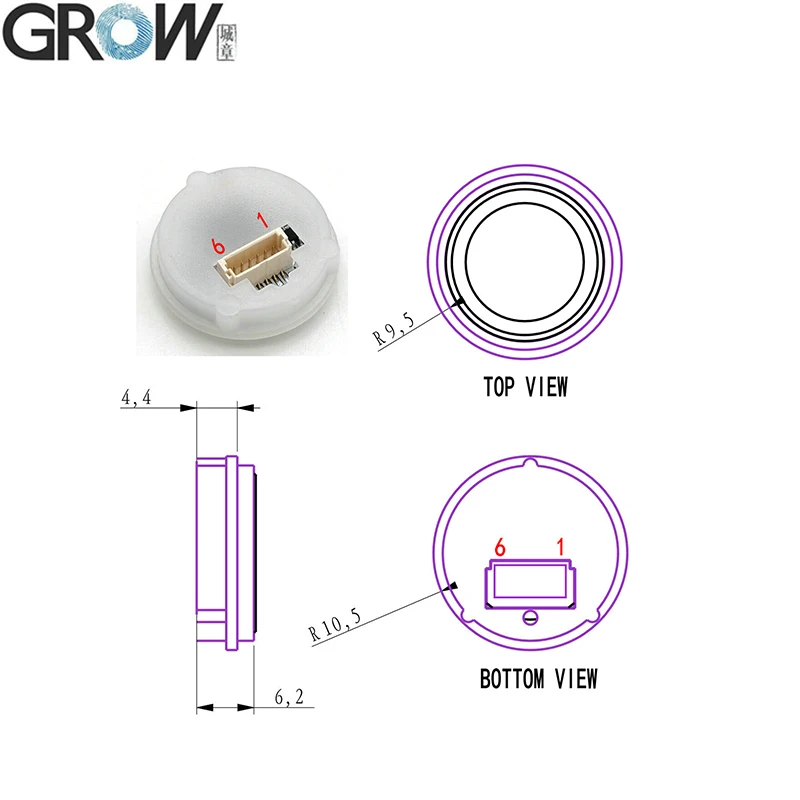 GROW R557 Small Round DC3.3V Capacitive Fingerprint Module Sensor Scanner With 160*160 pixel