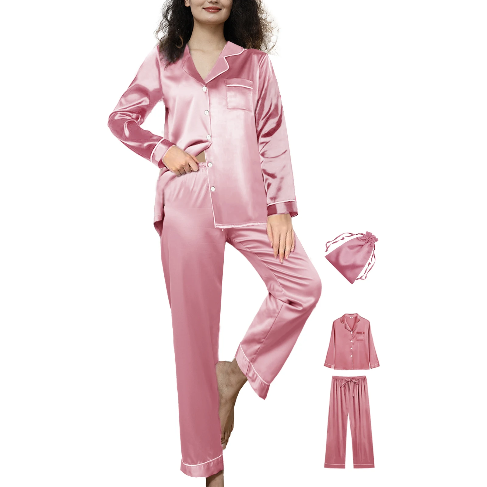 F9000BG Wholesale Supply high quality women sleepwear Plus Size long satin Sleepwear Pajama