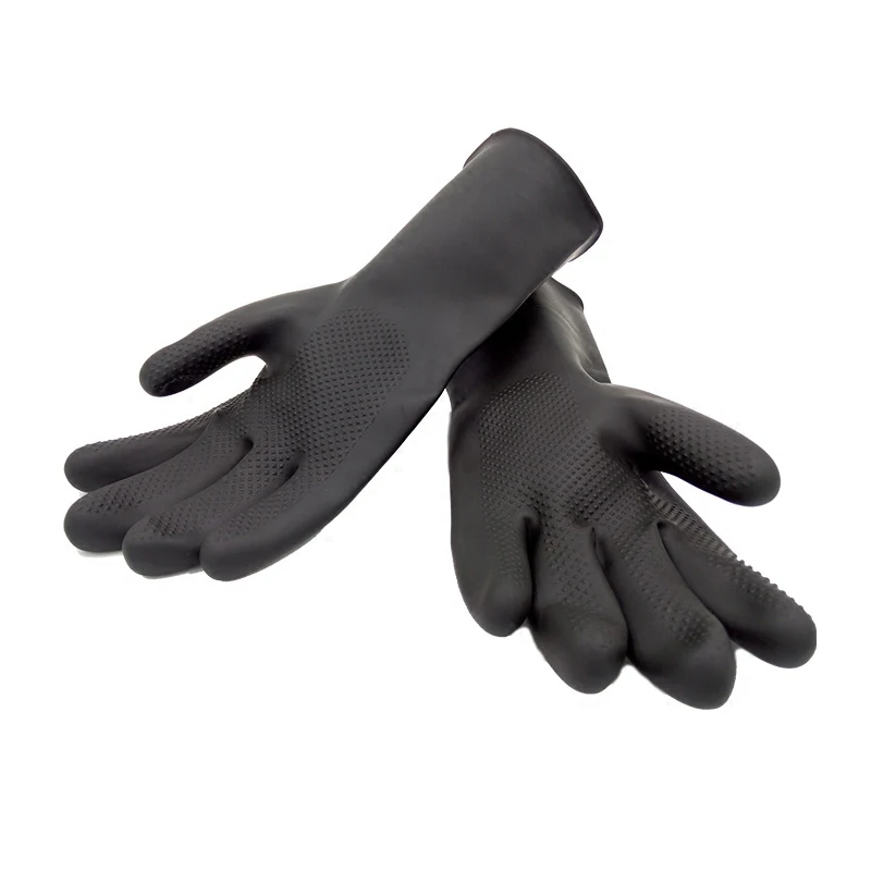 Black Rubber heavy duty dirty work hand latex Industrial gloves