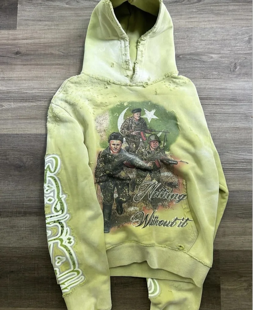 Custom  High Quality Vintage Sun Faded No String Pocket Pullover Heavyweight Acid Wash Distressed Men Hoodie