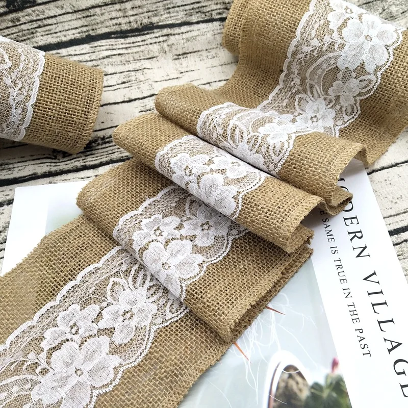 
Wholesale Good Quality Jute Rustic Vintage Hessian Burlap Lace Chair Sashes Bows For Wedding 
