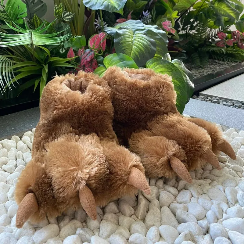 Custom cute soft fluffy fur Furry  funny claw paw tiger dinosaur black bear slippers costume footwear cotton slippers