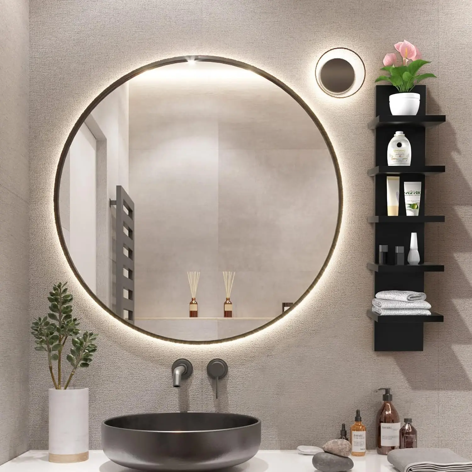 5Tier Wall Shelves Black,Vertical Column Shelf Floating Storage Home Decor Organizer Design Utility Shelving Bedroom Living Room