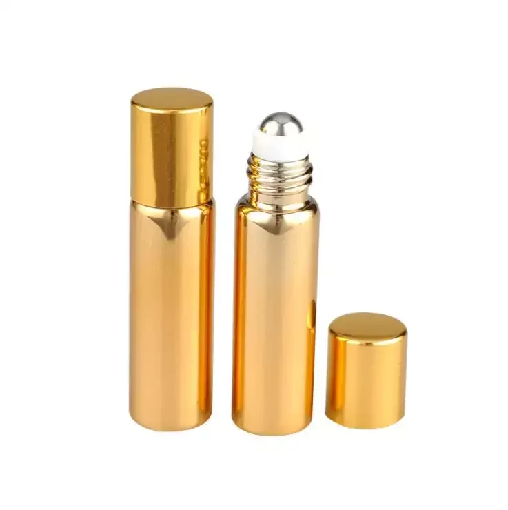perfume roller bottle container black  sliver UV glass roll on bottle empty gold glass spiral cap essential oil bottle 10ml
