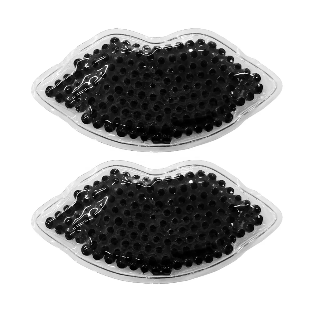 Custom logo print small MOQ lip shape ice packs black gel beads hot cold therapy pain relief lip ice packs
