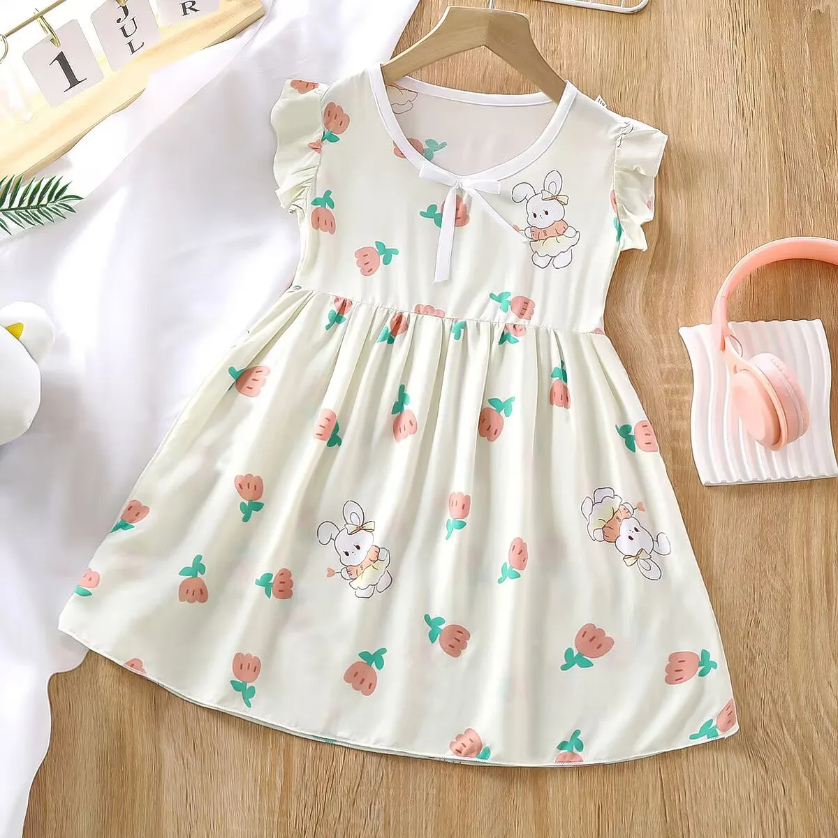 Summer girls cotton silk nightdress baby lace collar dress wholesale