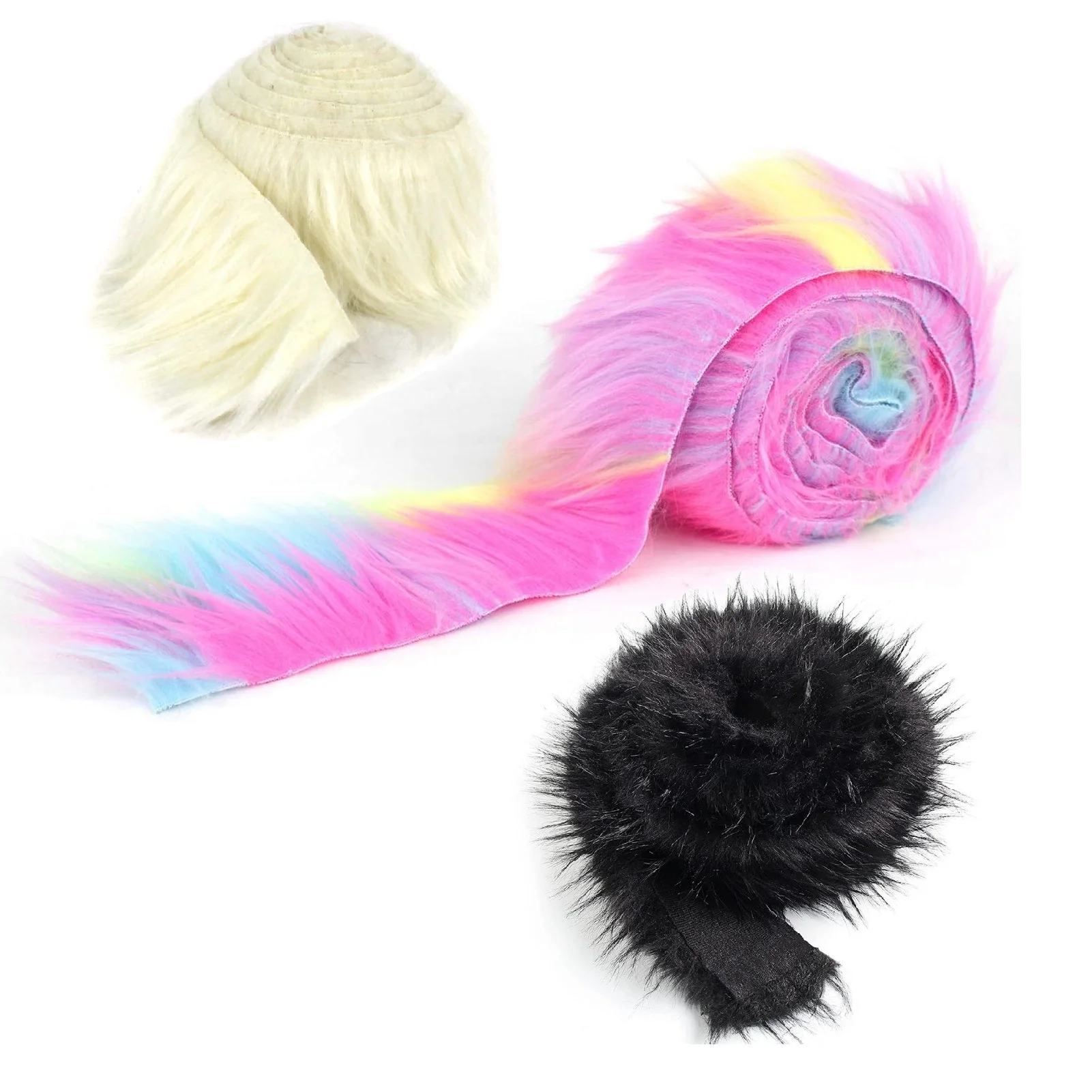 Лучшие накидки с завода Длинные Плюшевые лохматые животные имитация лисьего меха ткань отделкой радужной лентой