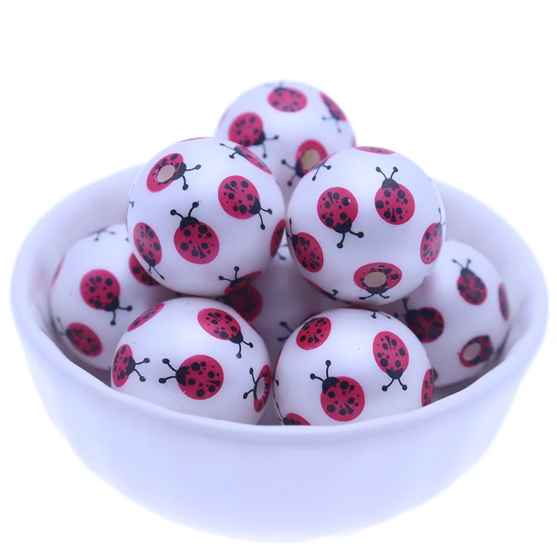 20mm Pink Yellow Lemon Print Gumball Round Abs Pearl Beads For Necklace Making