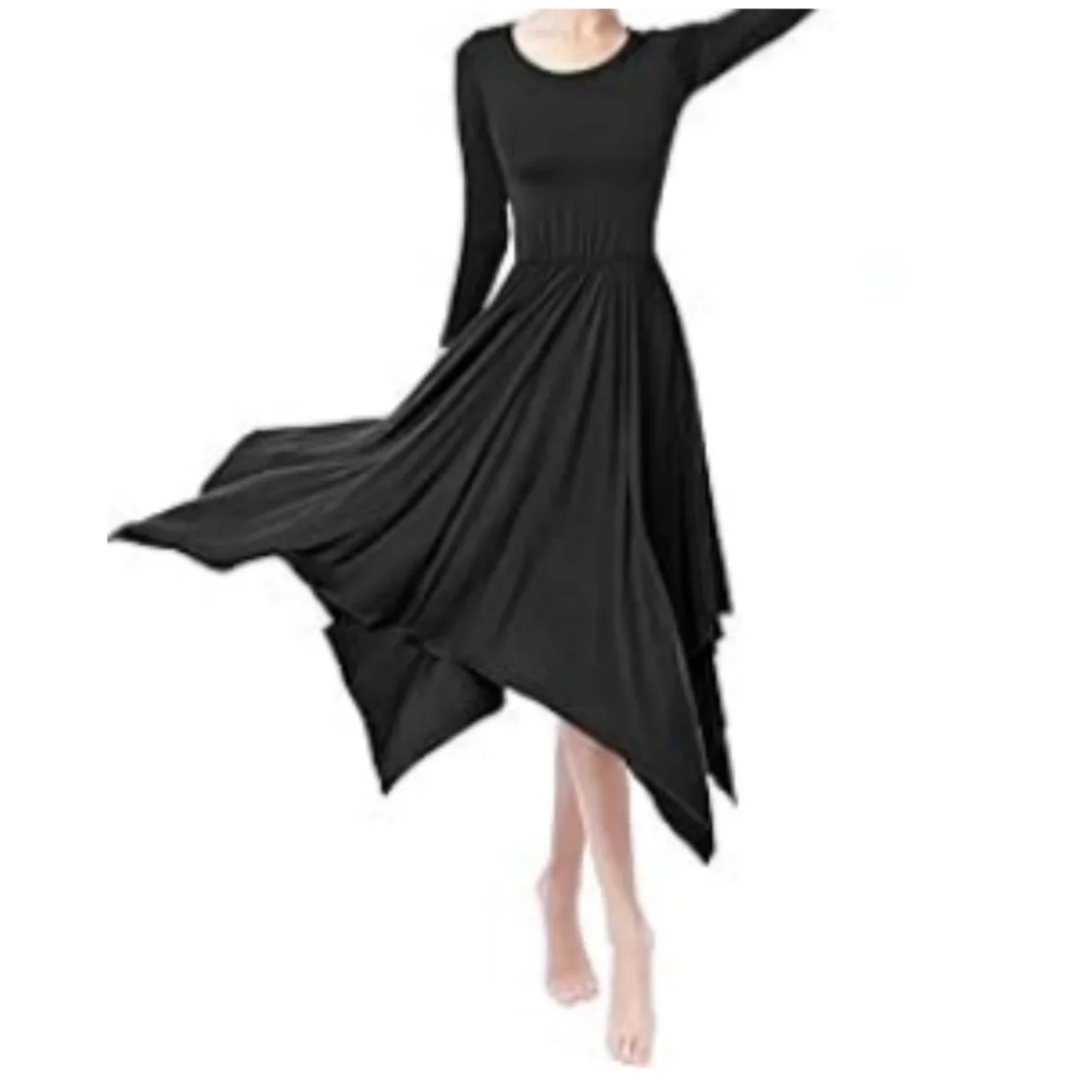 Women Long Sleeve Praise Dance Dress Irregular Pleated Swing Skirt Latin Ballroom Dance Dress Lyrical Dancewear