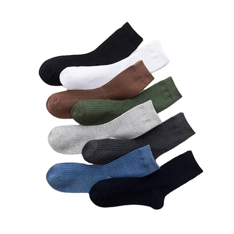 Solid Color Colorful Combed Cotton Striped Soft White Black Crew Dress Socks Men Crew Sport Socks