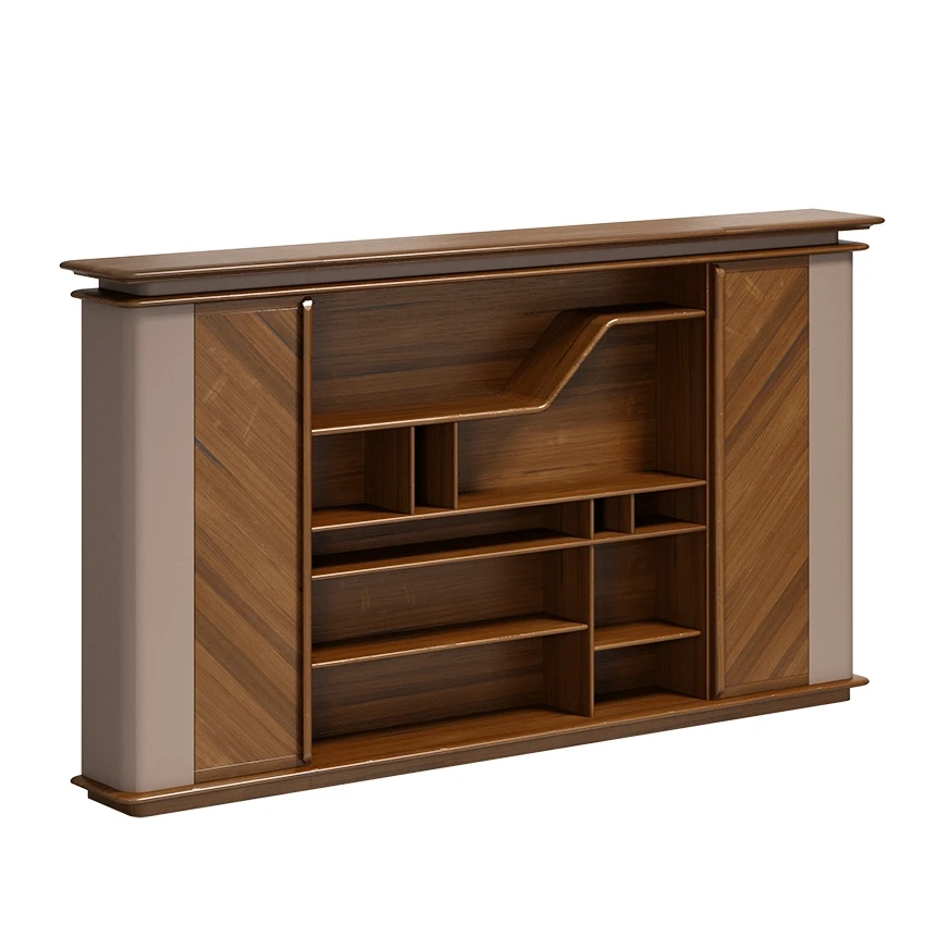 High-end Large Office Furniture Bookcase Display Rack Walnut Wood Double Door File Cabinet With Storage
