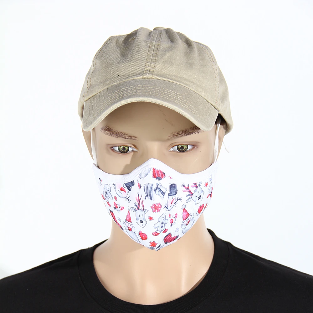 
Three layers washable reusable custom printing pattern RPET fabric face shield with adjustable buckle and stopper beads 