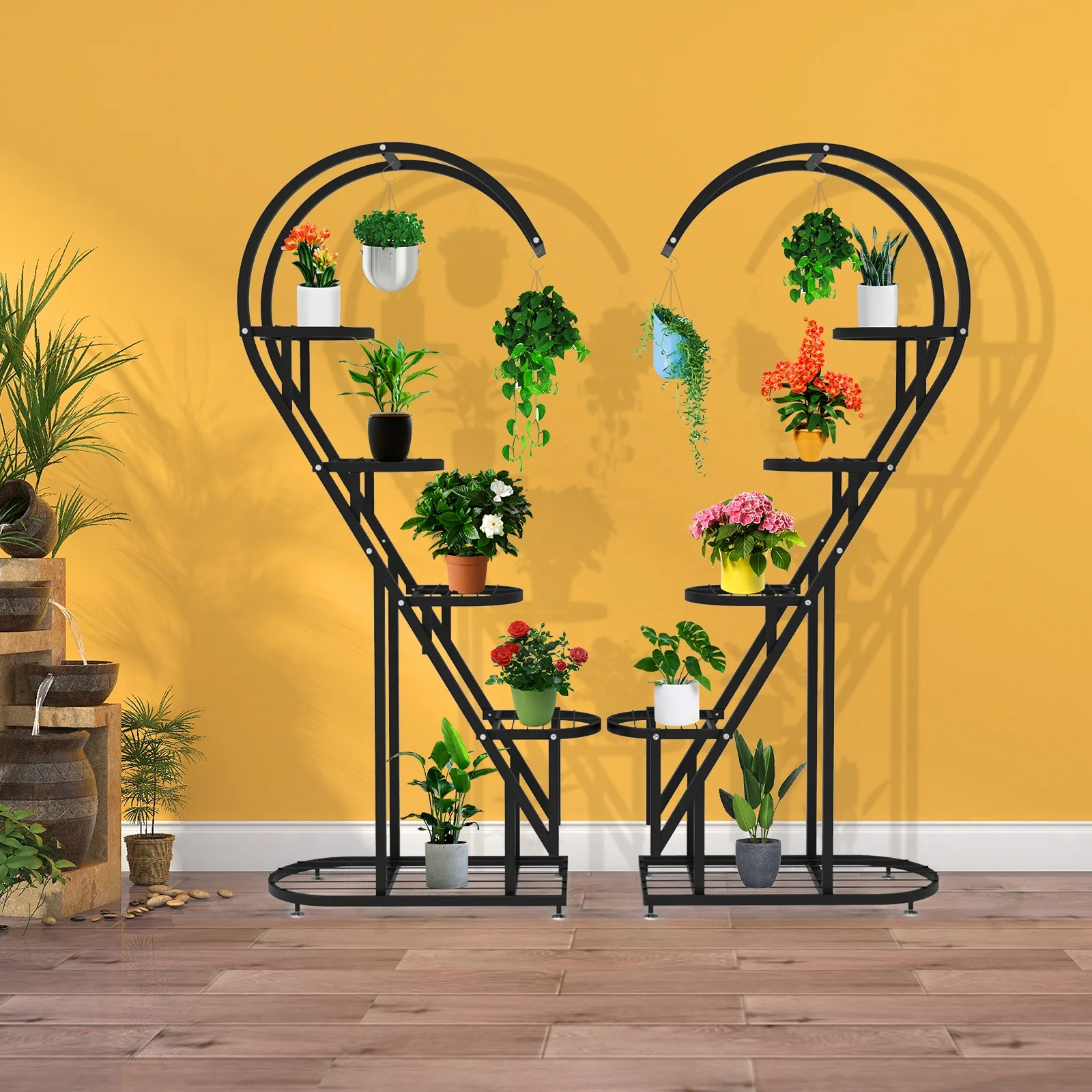 5-Tiers Multipl Multifunction and Style Modern Flower Stand Black Color Iron Display Shelf for Home