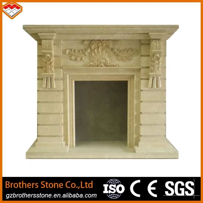 Guangzhou Stone Supplier Beige White Marble Fireplace Surround Mantel Modern Insert for Indoor Freestanding Installation