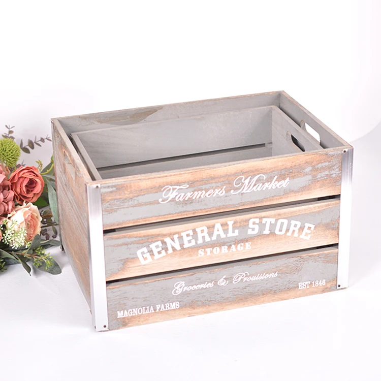 Factory Custom Wholesale Vintage Recycled Visit Old Chic Unfinished Wood Fruit Crate Wooden Crate Box