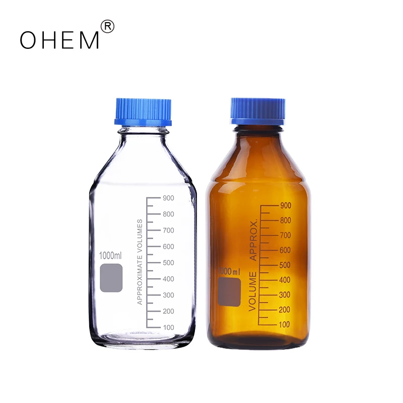 chemical laboratory 1000ml reagent bottles brown  Media Glass borosilicate  glass blue screw reagent bottles