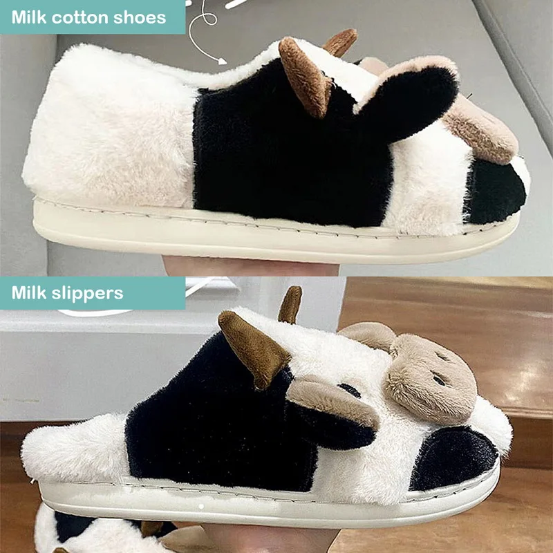 Nicecin OEM Korean Inside White Sublimation Warm House Indoor Plush Cozy Bulk Fuzzy Slides Cow House Slipper