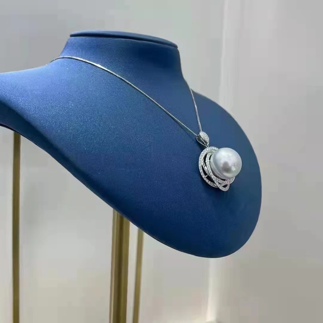 SGARIT Fine gold pendant jewelry 16-17mm Australian natural white pearl 18k white gold pearl diamond necklace jewellery