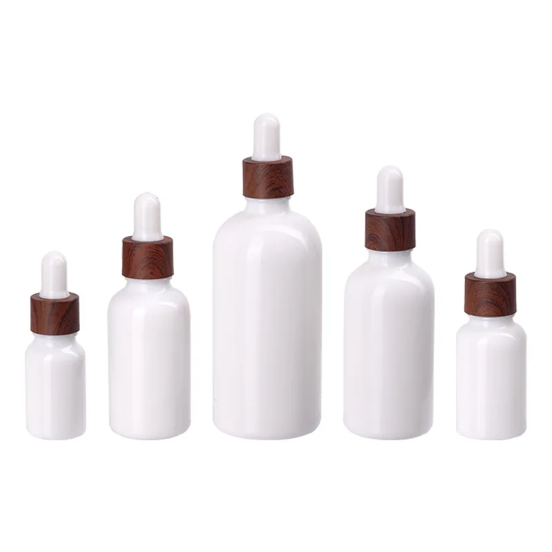 18mm bamboo wood spray pump dropper10ml 15ml porcelain white essential oil bottle 30ml 50ml 100ml white jade glass bottles