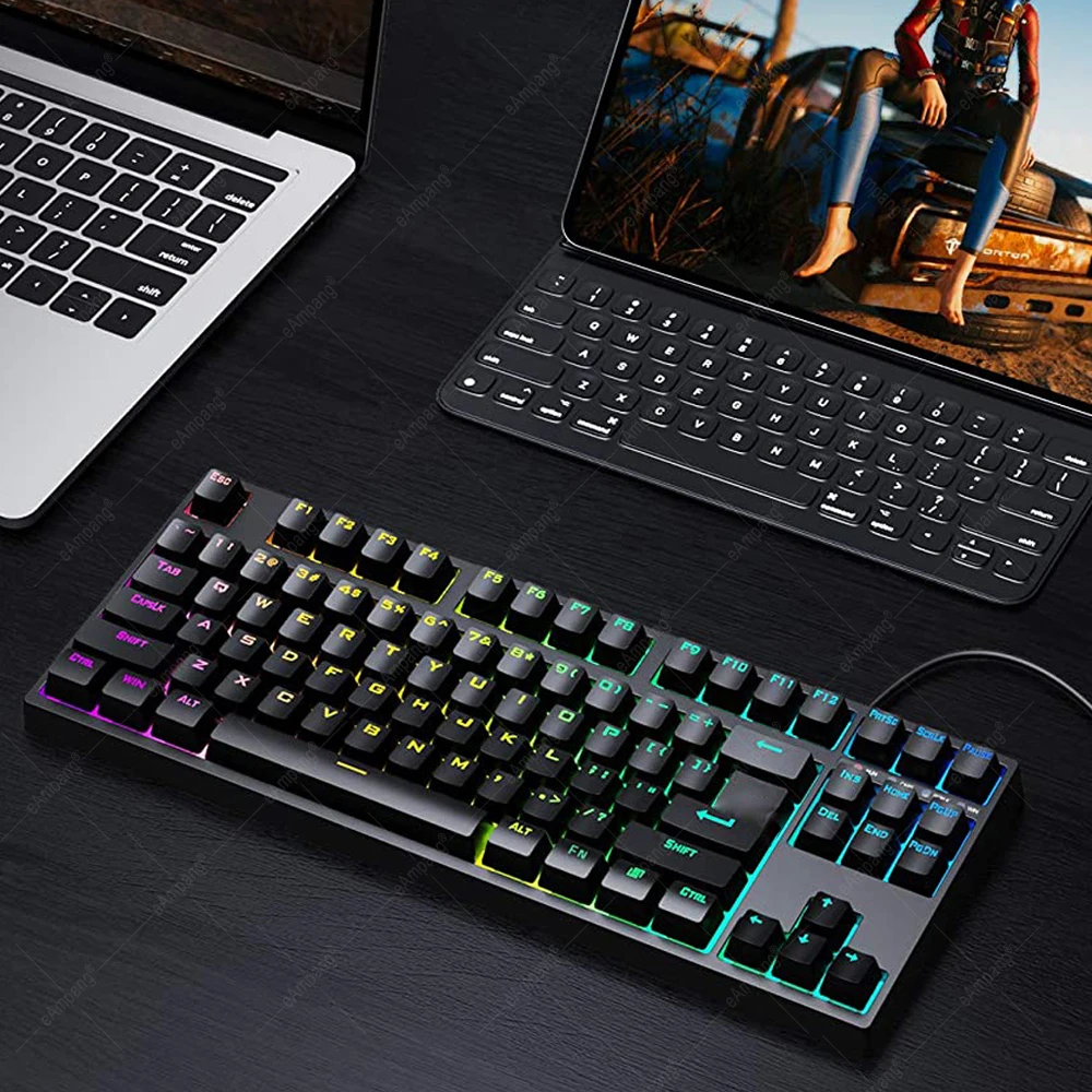 Dropshipping Hot Selling Cool Super Hitting Feel 87 Keys Gaming RGB Backlit Wired Mechanical Keyboard