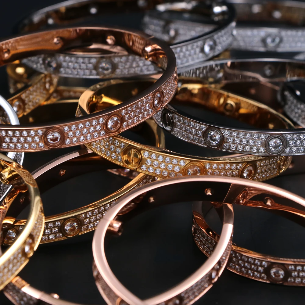 Fashion Love Series Firm Quality Stainless Steel Iced Out Cuff Screwdriver Bangle Bracelet for Women and Men