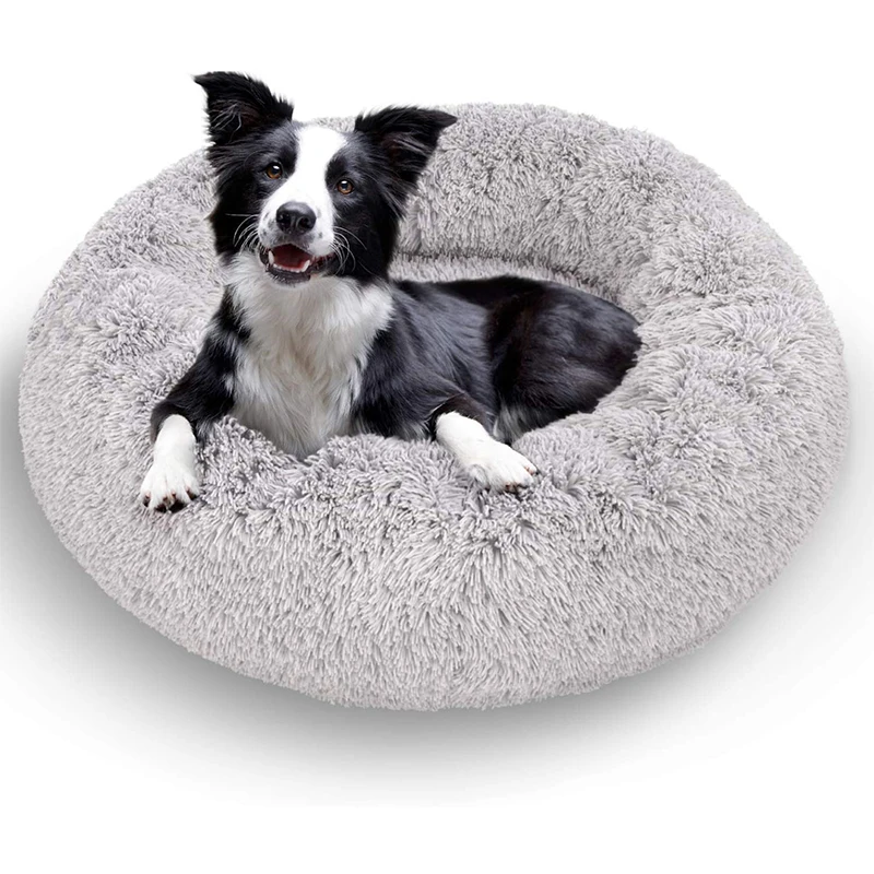 Round Fluffy Pet Sofa Calming Anti Anxiety Soft Fuzzy Marshmallow Cuddler Nest Cat Bed