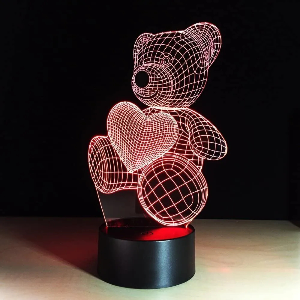 Wedding Decor 3D Night Light LED Heart Shaped 7 Colors Night Light Touch Remote Room Decor Bedside Lamp Gift for Wedding