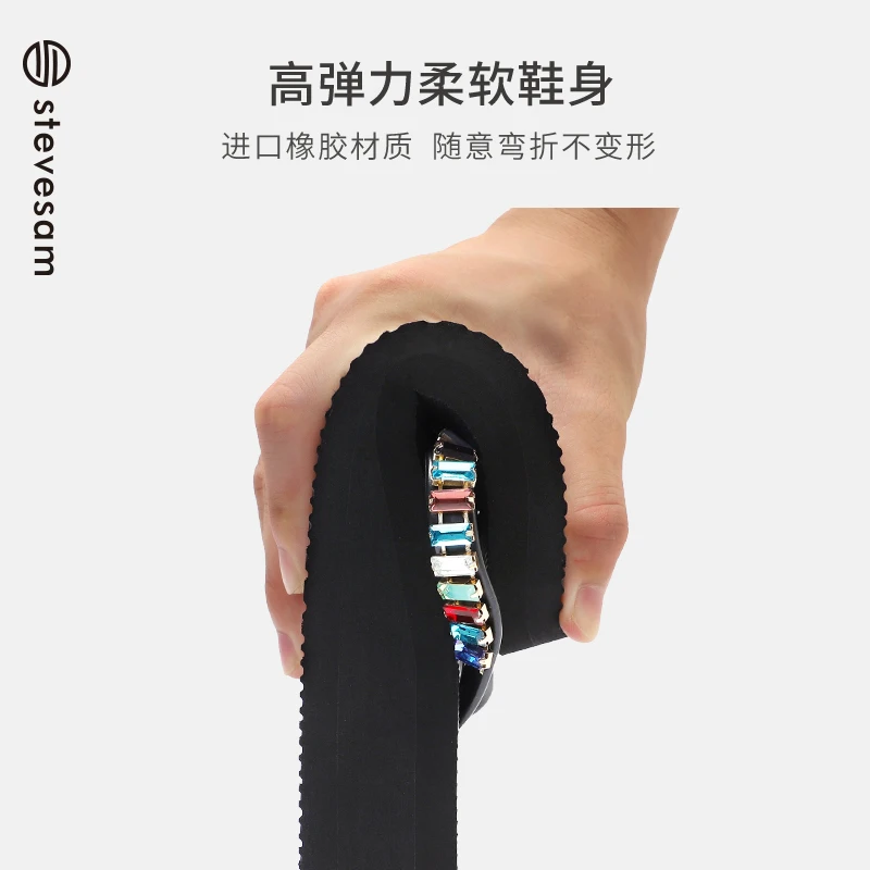 Wholesale New Rhinestone Summer Beach High Heels Flip-flops Wedges Flat Slippers EVA Rubber Women Flip-Flops