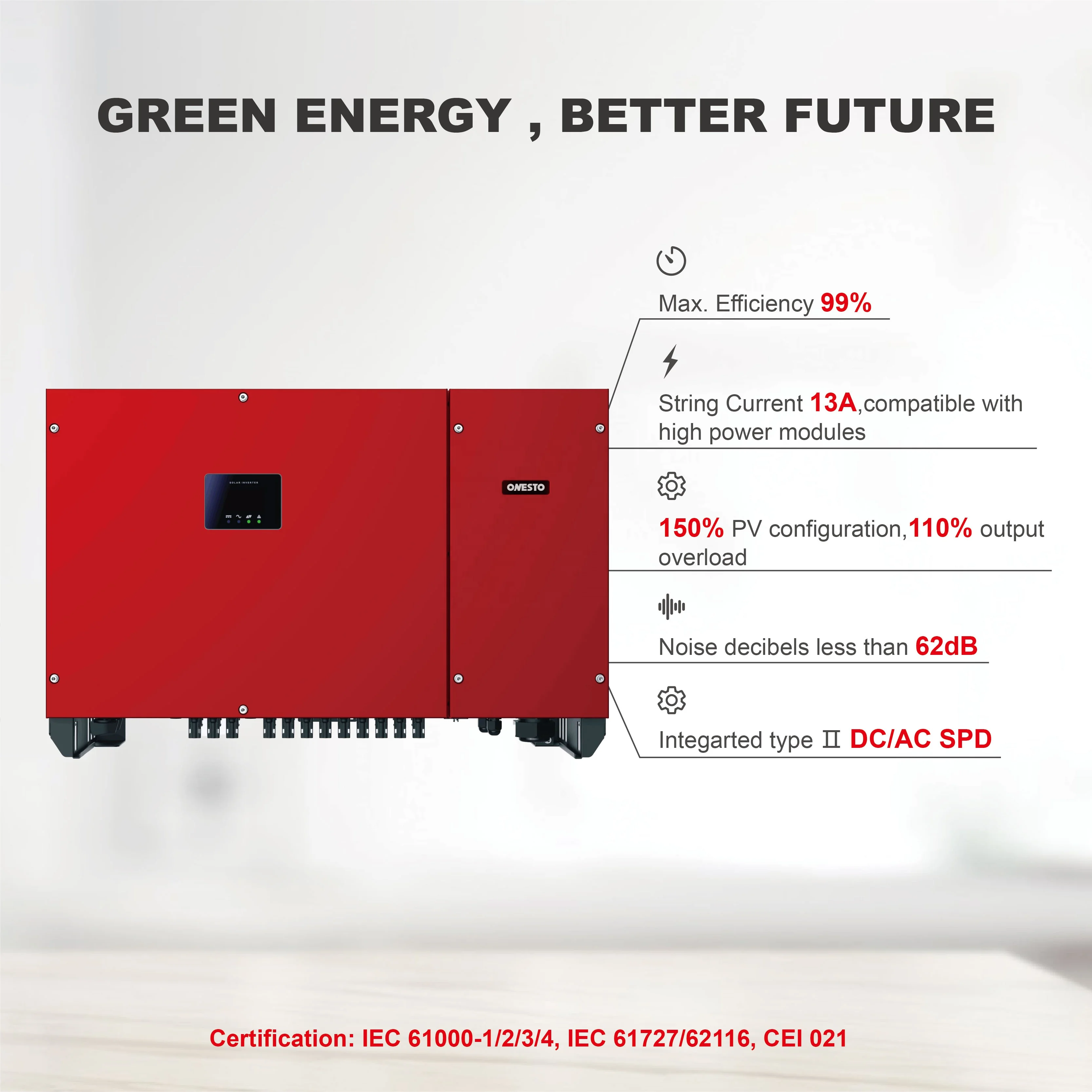 Onesto Industrial solar inverter 50kw 60kw on grid inverter 3 phase quad MPPT PV grid tie inverter
