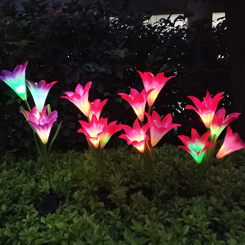 
Outdoor 4 Solar Lily Lights LED Artificial Flowers Decorative Garden Ground Lawn Landscape solar flower lights 