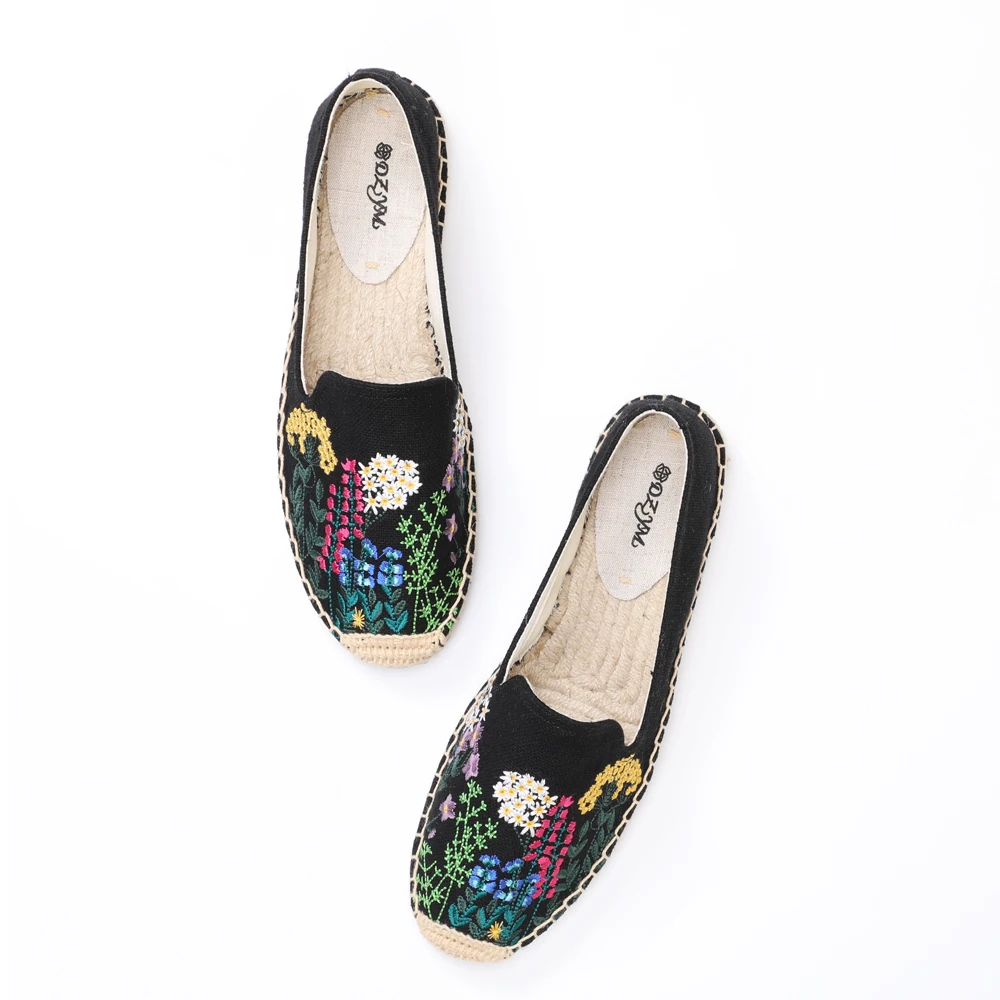 Ladies Summer Comfort Flat Sandals Slip On Comfort Canvas Shoes Hand Embroidered Espadrilles women Casual Shoes