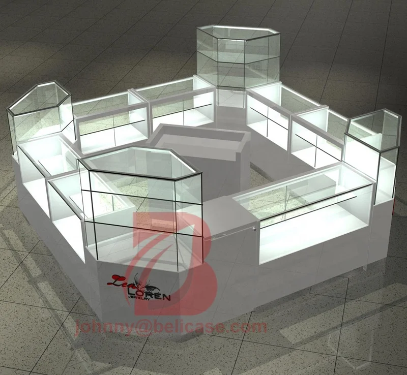 Wooden store jewelry display showcase modern shopping mall kiosk design for jewelry