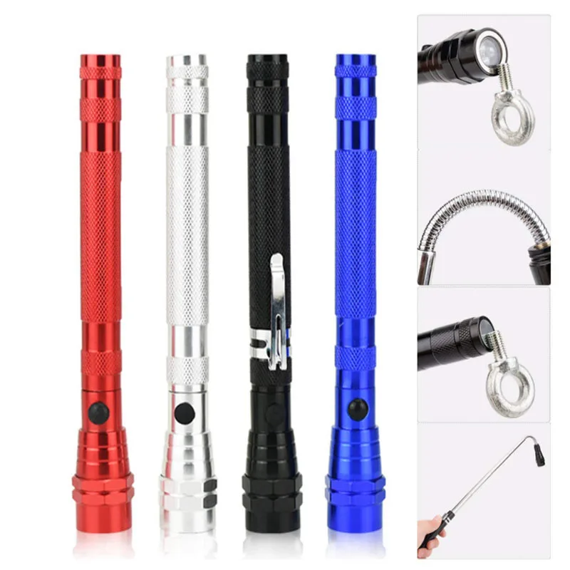 Aluminium 3 LED Flexible Magnetic Telescopic Flashlight Magnetic Clip Torch Light 360 Degree Flexible Head