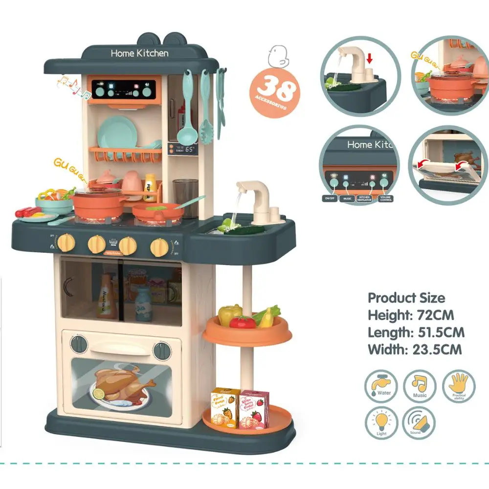 Лидер продаж, 72 см кухонный игрушечный игровой набор с подсветкой, музыкой и водяным выходом, 38 шт. для детей