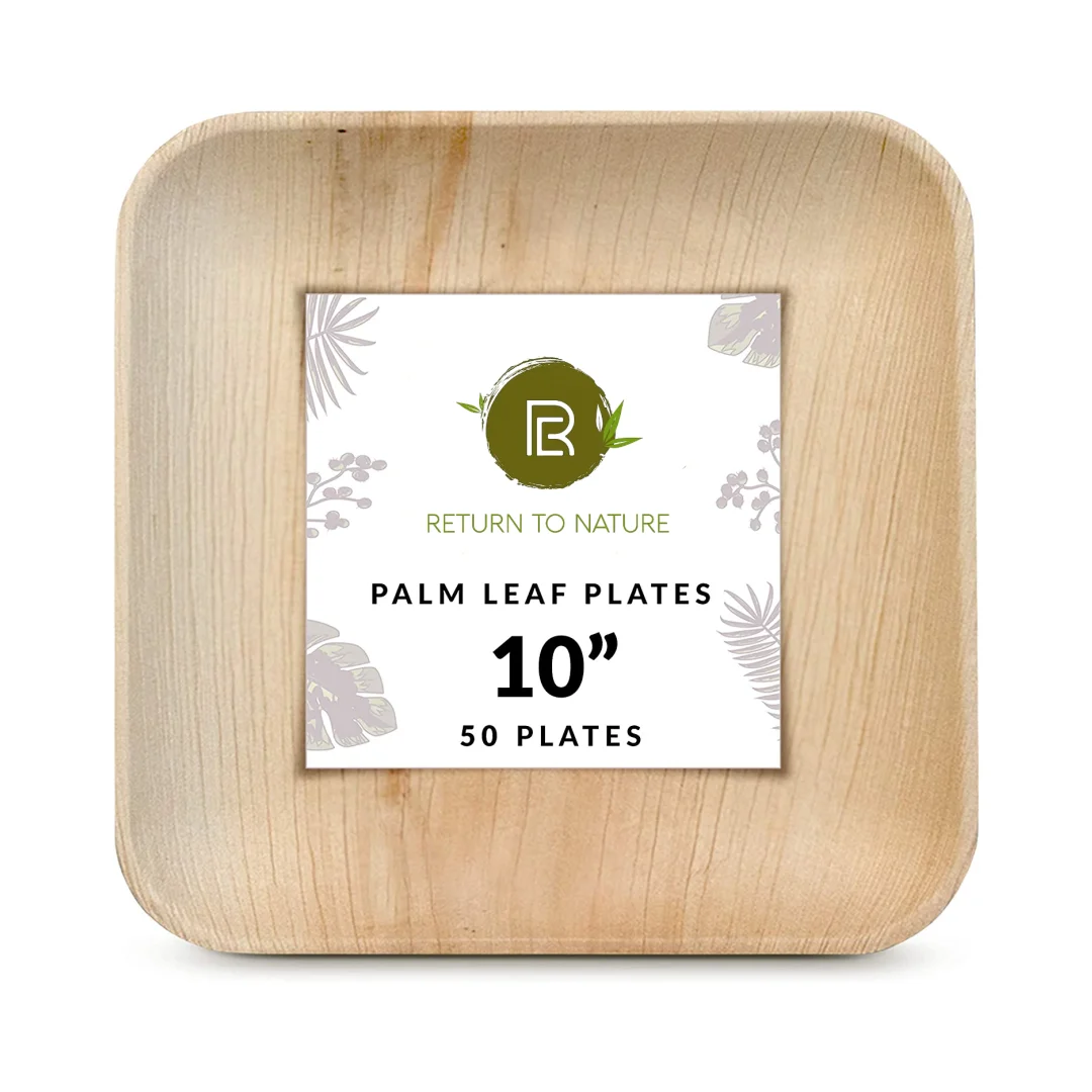 Тарелки с пальмовыми листьями 10 дюймов вьетнамские тарелки натуральными одноразовыми квадратные посуда