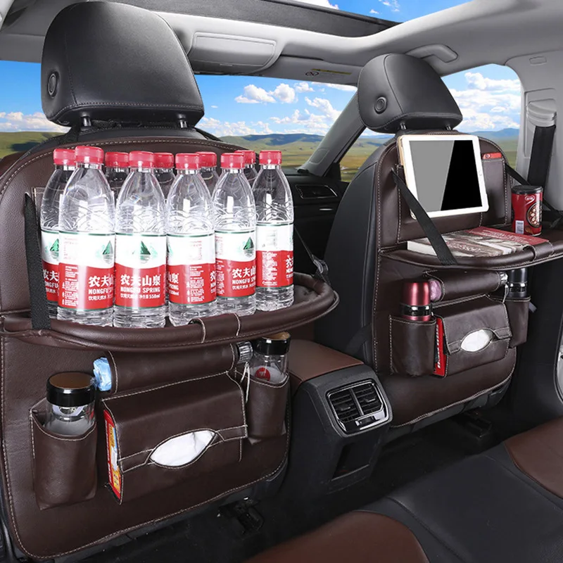 Back Seat Leather Car Backseat Hanging Storage Organizer Bag with Touch Screen Tablet Holder