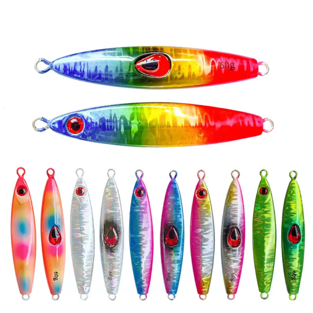 Double Sided Fish Iron Plate Lead Fishing Lures  With Blood Grove Hook 20g 30g 40g 60g 80g  Slow Jigging Lure