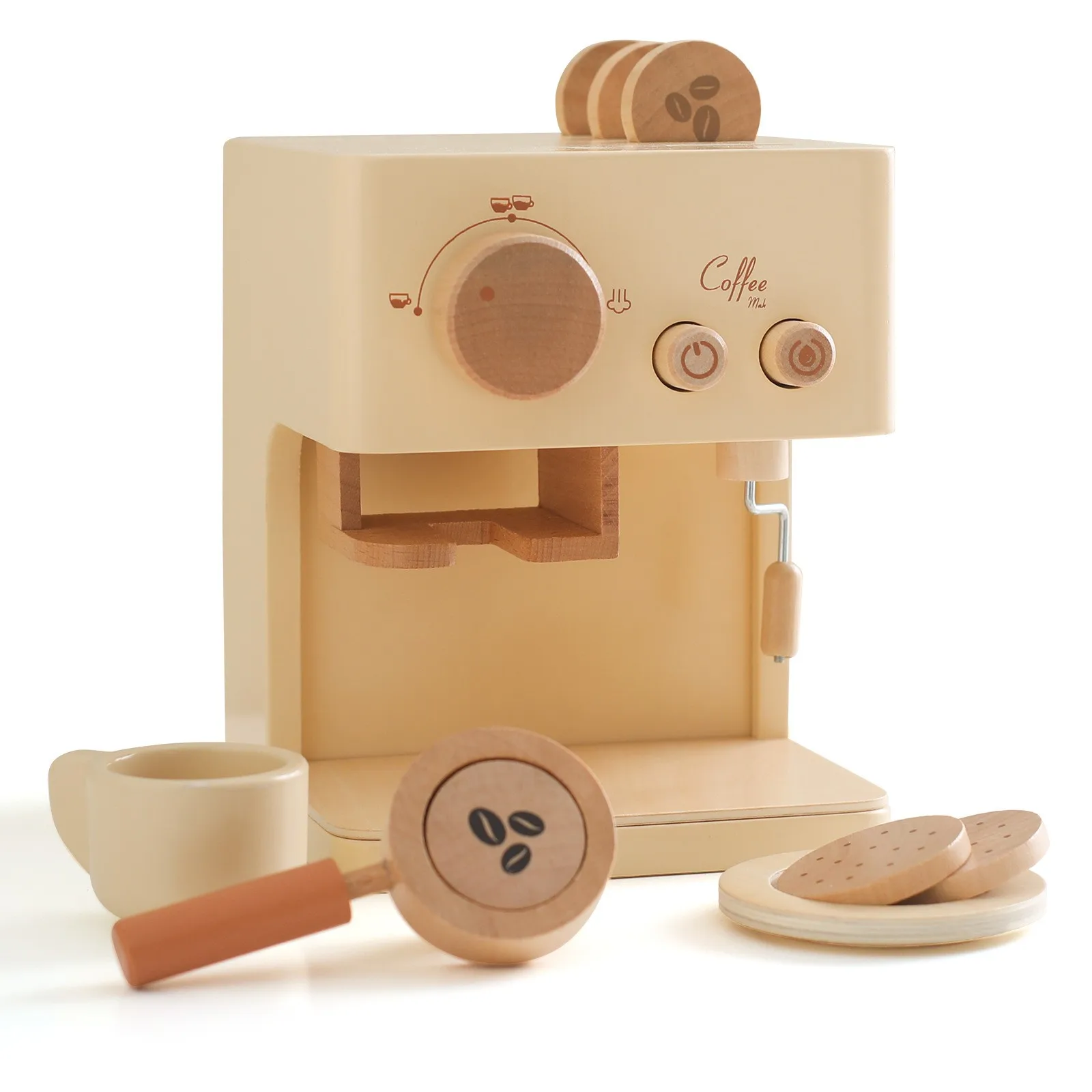 Wooden Coffee Maker Toy Coffee Machine Toy for Kids Kitchen Play Set for Boys Girls Funny Pretend Food Toys