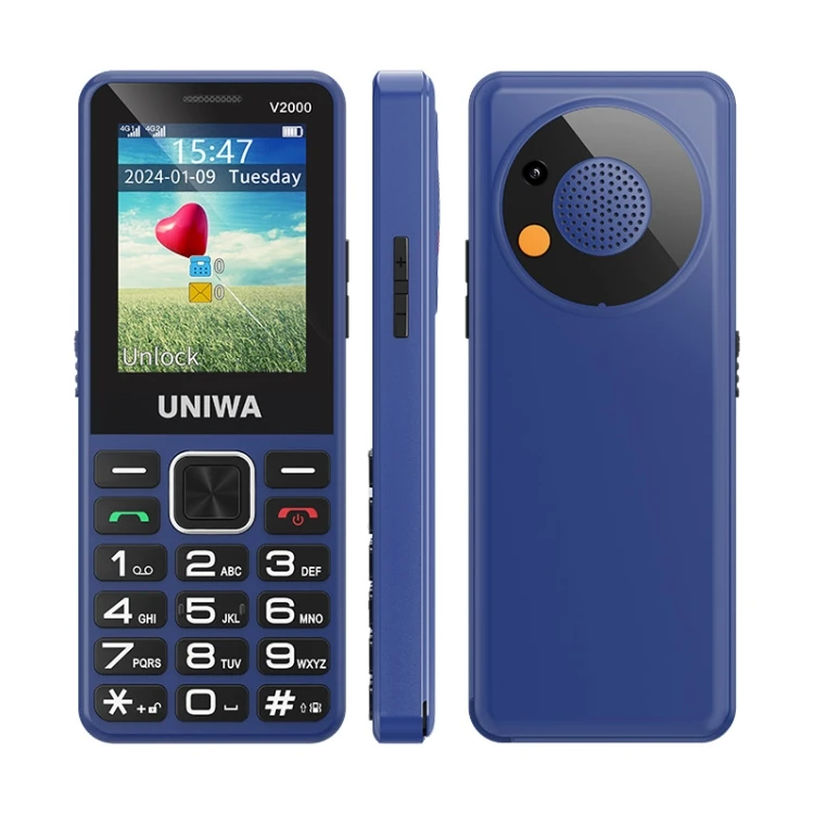 original 4G Network  SOS UNIWA V2000 Elder Keypad Phone  2.4 inch Unisoc T107 1700mAh Battery LED Flashlight