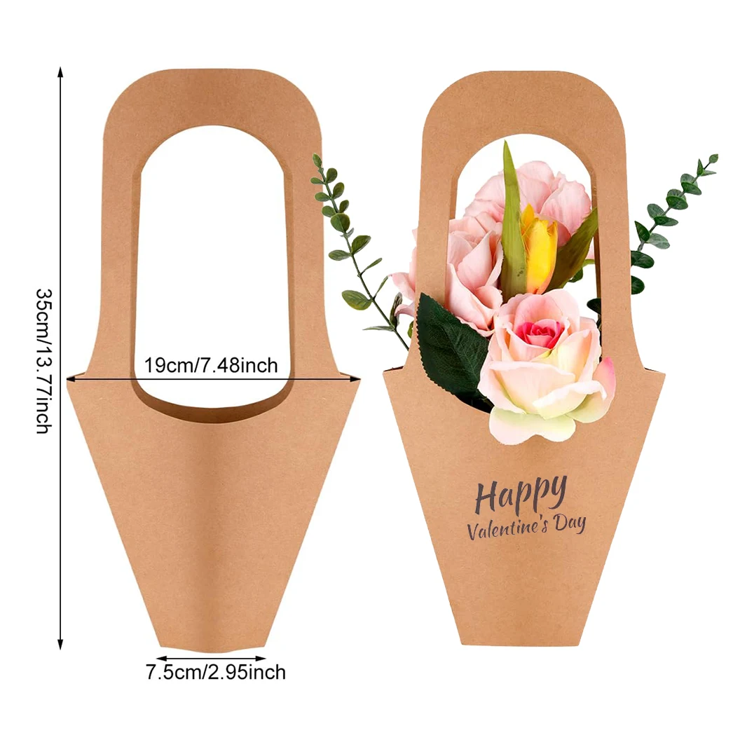 Custom Creative Kraft Paper Flower Bags Flowers Wrapping Gift Packaging Bouquet Flower Holder Paper Bag with Handle