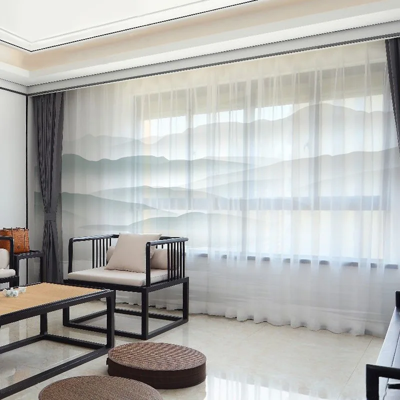 Modern New Chinese Ink Landscape Painting Living Room Study Bedroom Curtain Window Screen