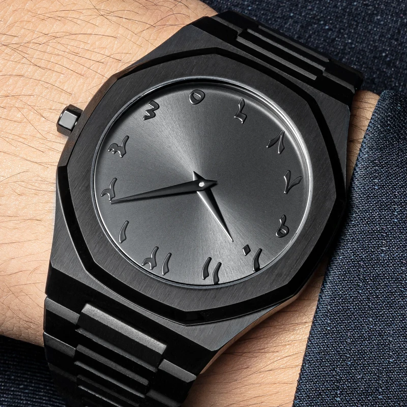 Custom Logo Wristwatch Islamic Muslim OEM Stainless Steel Luxury Men Arabic Numbers Dial High Quality Watch Quartz for Men