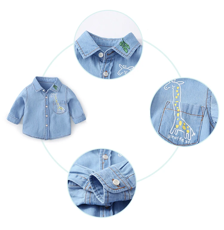 
Unisex cartoon printing long sleeve denim baby coat kids clothes baby outwear 