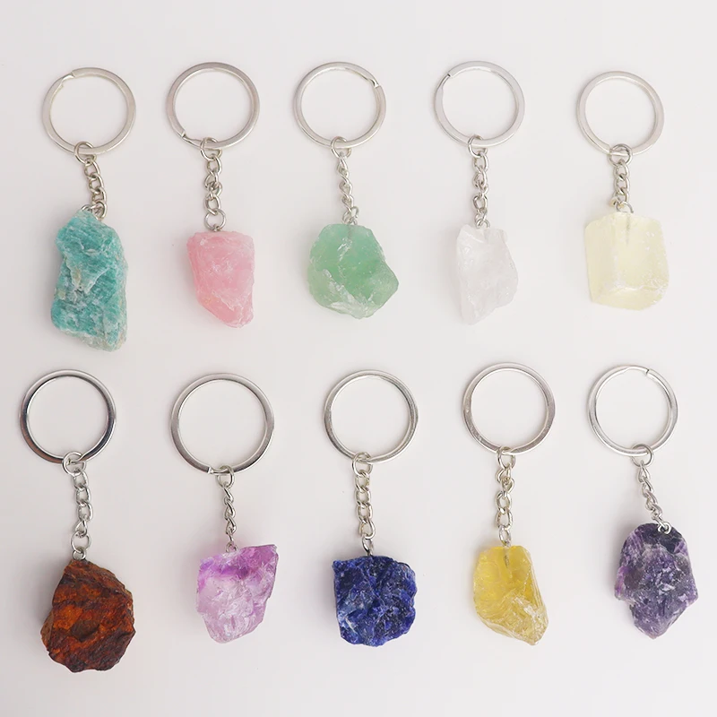 Wholesale large quantity of raw crystal keychains citrine amethyst rose crystal feng shui