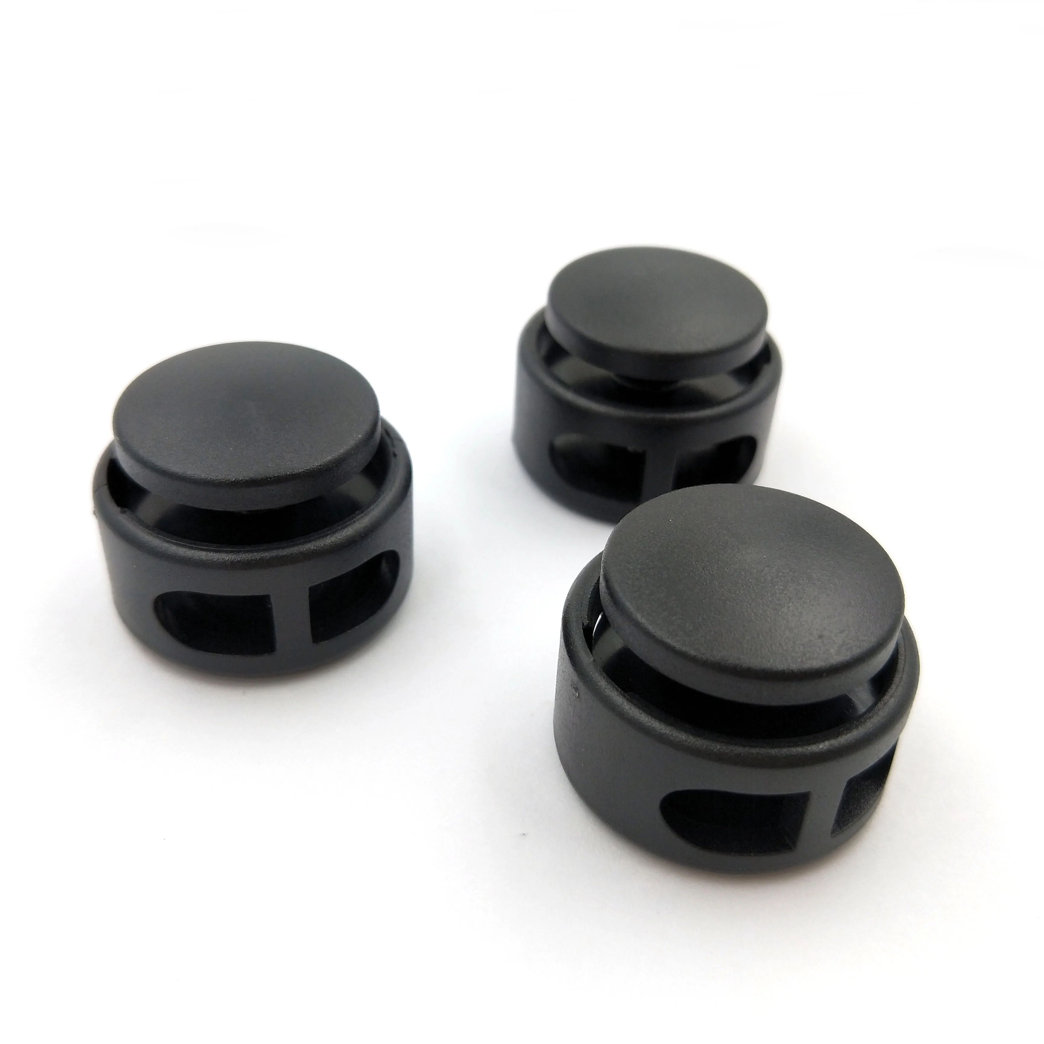 High quality big size round spring plastic buckle 10mm two holes cord stopper